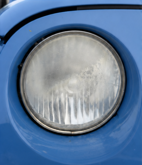 Cloudy Jeep headlight before restoration